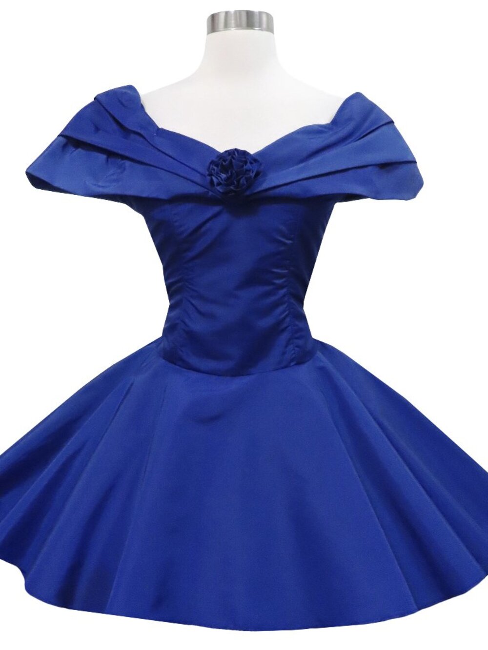 Vintage 80s Blue Taffeta Hi Lo Full Skirt Prom Cocktail Party Evening Dress XXS